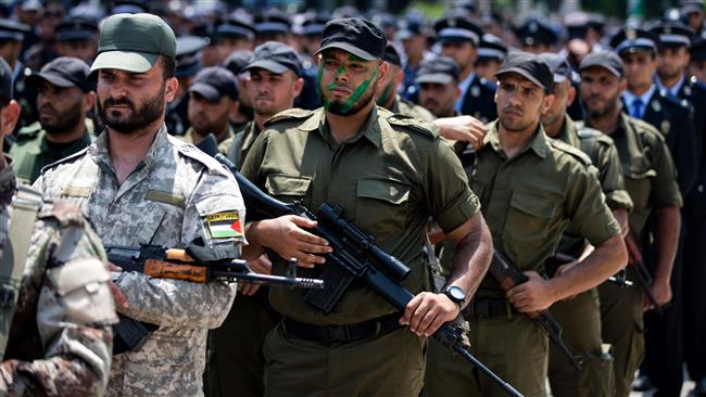 Hamas security forces take part in a military parade in Gaza City on July 26, 2017. (Photo by AFP)