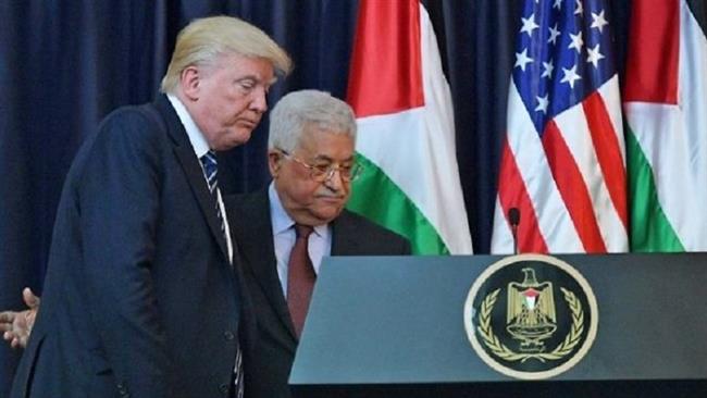 US President Donald Trump (L) and Palestinian leader Mahmoud Abbas leave following a joint press conference at the presidential palace in the West Bank city of Bethlehem on May 23, 2017. (Photo by AFP)