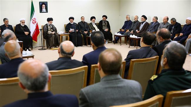 Leader of the Islamic Revolution Ayatollah Seyyed Ali Khamenei meets with officials in charge of the 2017 Hajj in Tehran, October 3, 2017.