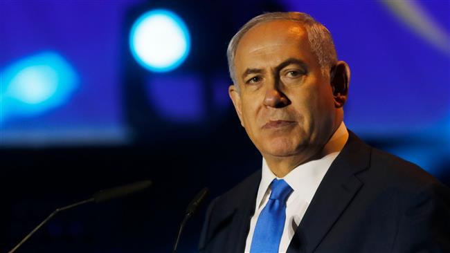 This file photo taken on September 27, 2017 shows Israeli Prime Minister Benjamin Netanyahu giving a speech at an event at the Gush Etzion settlement, directly south of Jerusalem al-Quds and Bethlehem in the occupied West Bank. (Photos by AFP)