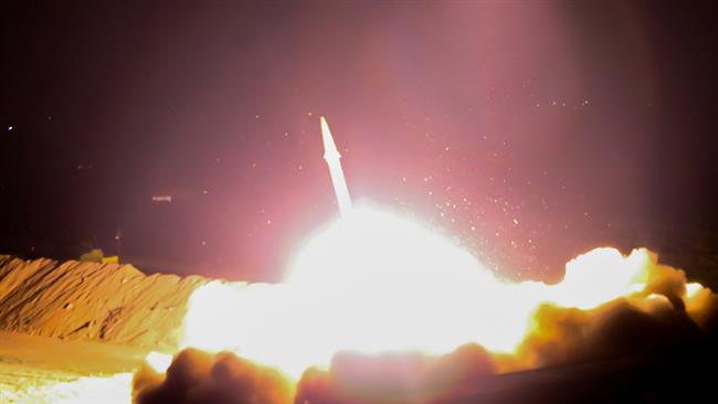 A frame grab from footage released by Tasnim shows the Islamic Revolution Guards Corps firing a missile against Takfiri targets in eastern Syria on June 18, 2017. (Via Reuters)