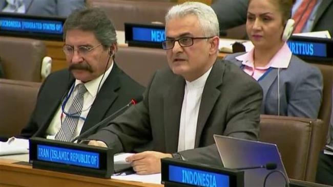 Mohammad Hassani-Nejad (R), counsellor and Permanent Representative of the Islamic Republic of Iran to the United Nations (UN)