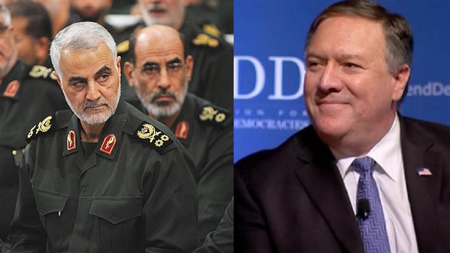 A combo photo of Iran’s Major General Qassem Soleimani (L) and CIA Director Mike Pompeo