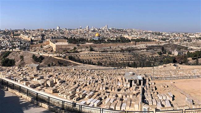 A picture taken with a smartphone using panoramic mode on December 1, 2017 shows a view of Jerusalem al-Quds from the Mount of Olives. (Photo by AFP)
