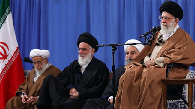 Leader of the Islamic Revolution Ayatollah Seyyed Ali Khamenei (1st R) meets Iranian officials, ambassadors of Muslim countries and participants at the 31st International Islamic Unity Conference in Tehran on December 6, 2017. (Photo by Khamenei.ir)