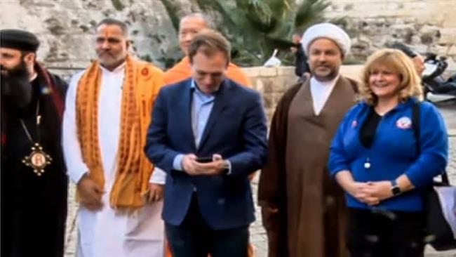 This video grab shows members of the “This is Bahrain” group during a visit to the Israeli-occupied Jerusalem al-Quds.