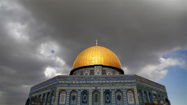 Clouds gather over the Rock shrine (Qubbat al-Sakhrah) in the al-Aqsa Mosque compound in Jerusalem al-Quds