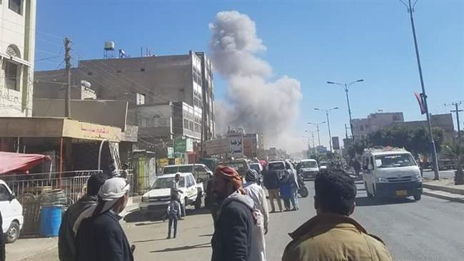 The picture taken on December 25, 2017 shows the immediate aftermath of a Saudi airstrike against the customs’ office in the city of Dhammar in western Yemen.