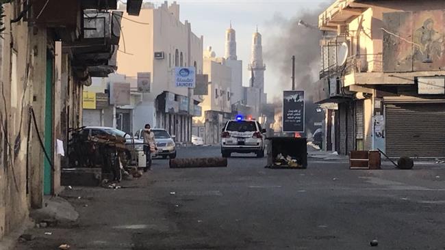 This photo posted on the social media shows Bahraini police deployed in the northwest village of Diraz to suppress an anti-regime protest on December 25, 2017. (Photo via Twitter)
