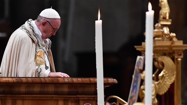 Pope Francis leaves after he delivered his New Year message in St. Peter’s Basilica on December 31, 2017. (Photo by AFP)