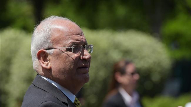 Senior Palestinian official Saeb Erekat speaks to reporters at the White House on May 3, 2017. (Photo by AFP)