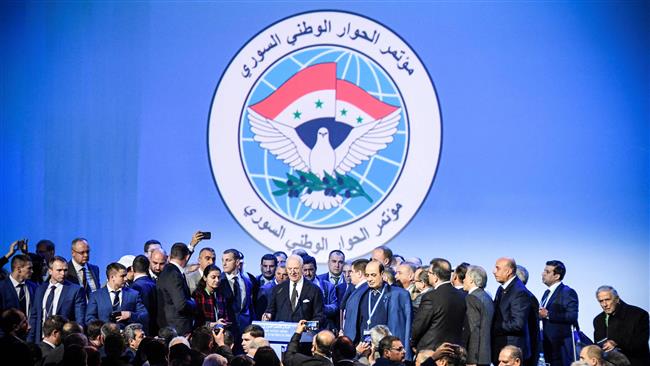 UN Special Envoy for Syria Staffan de Mistura (C) delivers a speech at the end of a plenary session at the Syrian Congress of National Dialog, in the Russian resort city of Sochi, on January 30, 2018. (Photo by AFP)