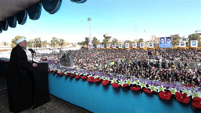 Iranian President Hassan Rouhani speaks at the gathering of people in the city of Sirjan in Kerman province on February 1, 2018. (Photo by president.ir)