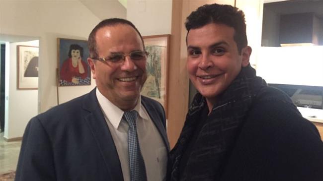 Israel’s Communications Minister Ayoub Kara (L) appears in a photo he posted on his personal Twitter account on February 4, 2018, showing him with Mubarak Al Khalifa, a Bahraini royal, in Tel Aviv.