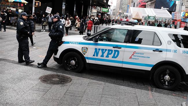 New York City police stand on a corner in Times Square a day after a man prematurely detonated a bomb on December 12, 2017 in New York City. (Getty Images)
