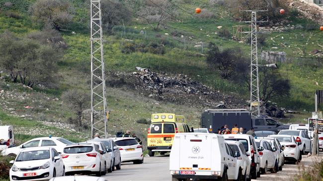 The remains of an F-16 Israeli war plane are seen near the village of Harduf, occupied Palestinian territories, February 10, 2018. (Photo by Reuters)