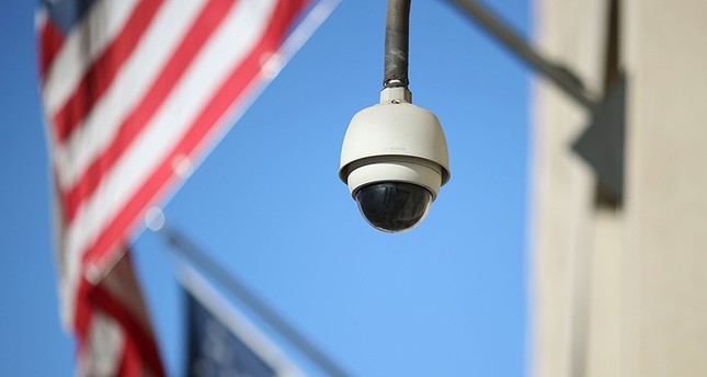 A camera is seen mounted to the FBI headquarters, on Feb. 2, 2018, in Washington, DC. (AFP Photo)