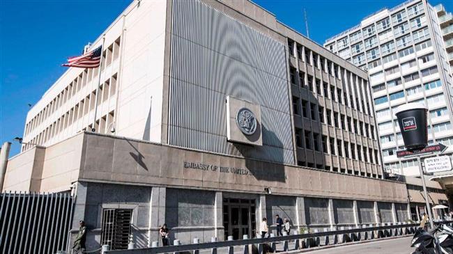 This file photo shows a view of the US embassy building in Tel Aviv, occupied Palestinian territories. (Photo by AFP)