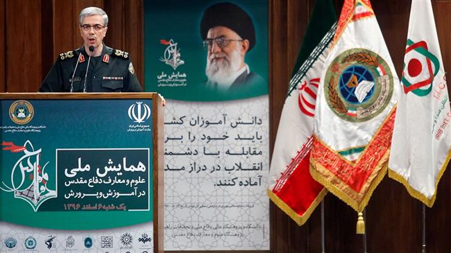 Chief of Staff of the Iranian Armed Forces Major General Mohammad Baqeri speaks at a forum in Tehran on February 25, 2018. (Photo by IRNA)