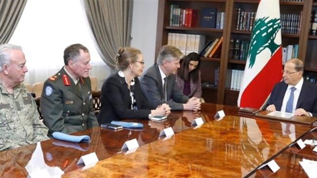 This photo taken from Daily Star shows Lebanese President Michel Aoun (R) speaking to UN Under-Secretary General for Peacekeeping Operations Jean-Pierre Lacroix in the capital Beirut on February 26, 2018.