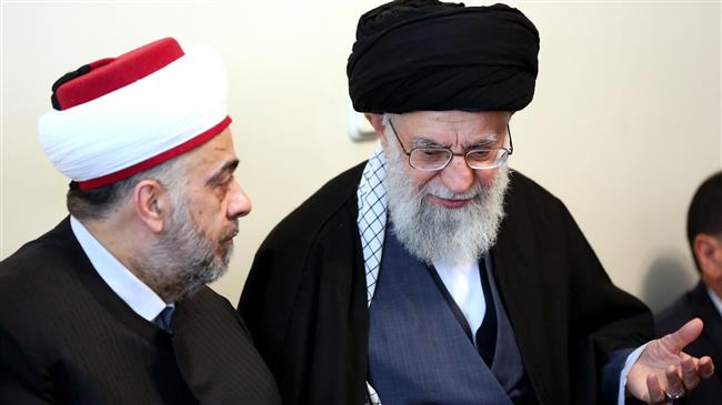 Leader of the Islamic Revolution Ayatollah Seyyed Ali Khamenei meets with Syrian Minister of Religious Endowments (Awqaf) Mohammad Abdul-Sattar al-Sayyed (L) in Tehran on March 1, 2018. (Photo by Khamenei.ir)