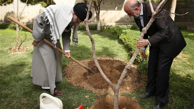 Leader of the Islamic Revolution Ayatollah Seyyed Ali Khamenei plants a sapling on the national Arbor Day in Tehran, March 6, 2018 (Photo by Khamenei.ir)