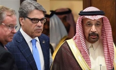 US Energy Secretary Rick Perry (left) and Saudi Energy Minister Khaled al-Falih met in London last week to discuss Riyadh’s nuclear energy plans.