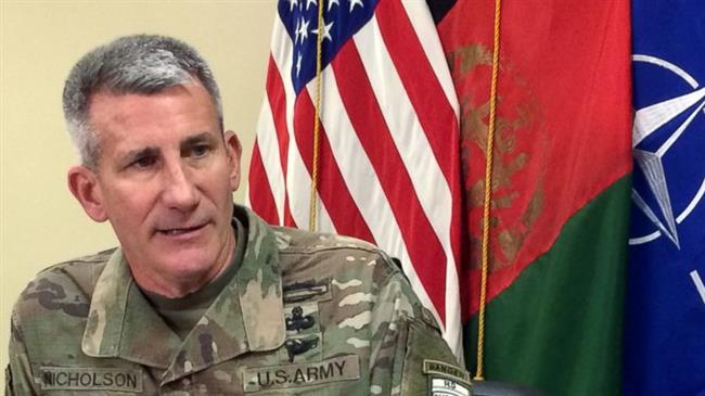 General John Nicholson, the top American commander in Afghanistan, speaks to reporters Wednesday, March 14, 2018 at Bagram air base. (Photo by AP)