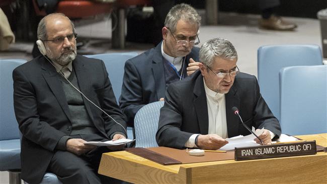 Iranian Ambassador to the United Nations Gholamali Khoshroo (front) speaks during a Security Council meeting, Jan. 5, 2018. (Photo by AP)