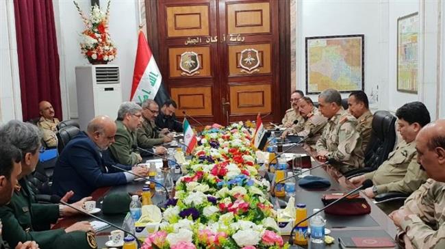 Iranian Defense Minister Brigadier General Amir Hatami (4th, L) and Chief of Staff of the Iraqi Army General Othman al-Ghanmi (3rd, R) meet in Baghdad on April 18, 2018. (Photo by Iran’s Defense Ministry)