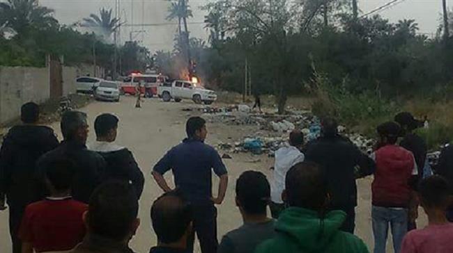 The photo released on social media shows the site of an explosion in the central Gaza Strip on May 5, 2018.