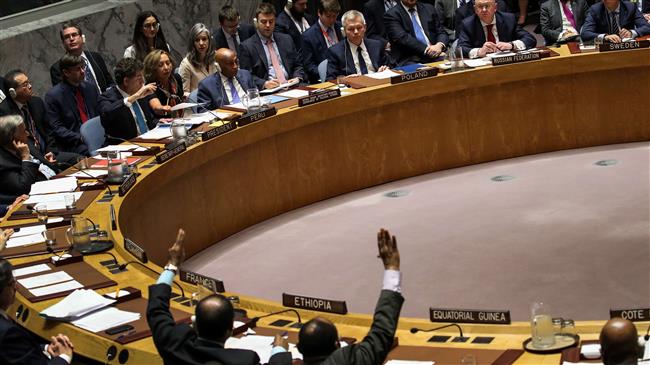 The UN Security Council holds a vote on a Russian-proposed draft resolution on Syria during an emergency meeting, April 14, 2018 in New York City. (Photo by AFP)