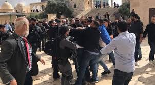 Israeli settlers and military forces are seen at the al-Aqsa Mosque compound in East Jerusalem al-Quds on May 13, 2018. (Photo by Safa news agency)