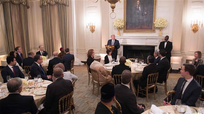US President Donald Trump speaks during an Iftar dinner hosted at the White House in Washington, DC, on June 6, 2018. (AFP photo)