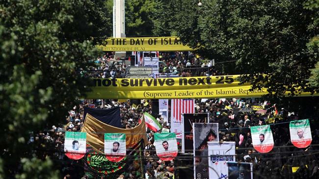 People participate in Quds Day rallies in Iranian city of Tabriz, June 8, 2018. (Photo by IRNA)