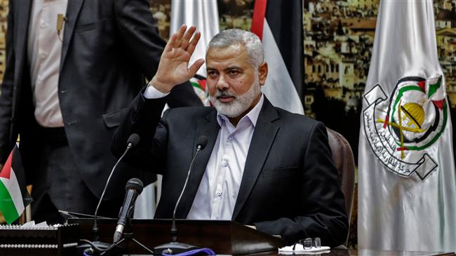 Ismail Haniyeh, head of the political bureau of the Palestinian Hamas resistance movement, delivers a speech in Gaza City on April 30, 2018. (Photo by AFP)