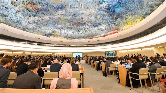 A picture taken on June 18, 2018 in Geneva shows a general view during the opening of the 38th session of the United Nations Human Rights Council. (Photo by AFP)