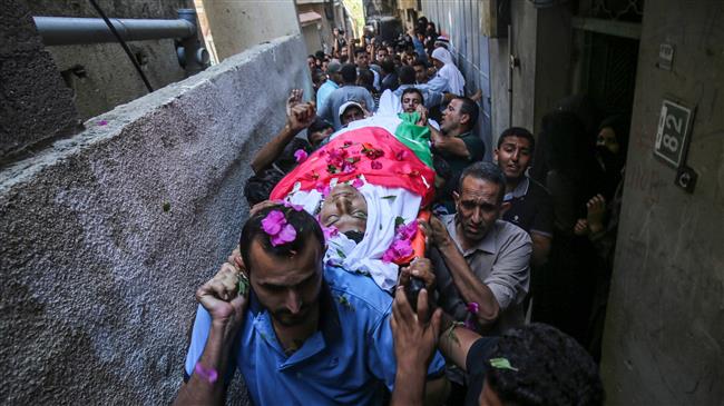 Palestinian mourners carry the body of Palestinian Osama Khalil Abu Khater, who died of wounds he sustained after he was shot by Israeli troops during a protest at the Israel-Gaza border, in Khan Yunis in the southern Gaza Strip, on June 24, 2018. (Photo by AFP)