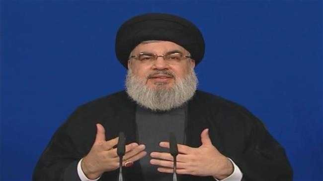 The secretary general of the Lebanese Hezbollah resistance movement, Sayyed Hassan Nasrallah, addresses his supporters via a televised speech broadcast from the Lebanese capital city of Beirut on June 29, 2018.