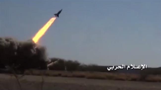 The undated photo, provided by the media bureau of Yemen’s Operations Command, shows a Yemeni missile shortly after launch.