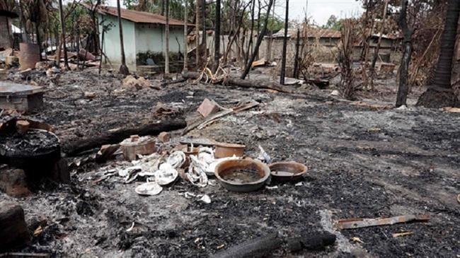 The photo shows the burned remains of a house in the Muslim village of Myo Thu Gyi, near the town of Maungdaw, in Rakhine state, Myanmar, August 31, 2017. (Photo by AFP)