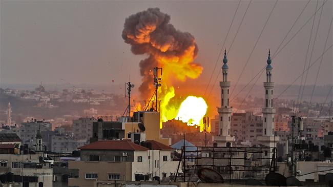 The picture taken on July 20, 2018 shows a fireball exploding in Gaza City during Israeli bombardment. (Photo by AFP)