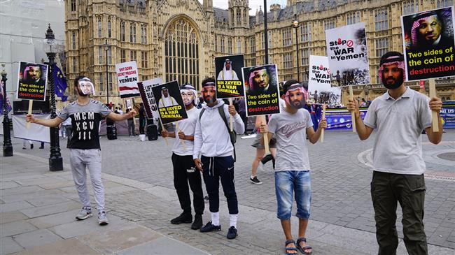 Activists held a protest to condemn Saudi Arabia’s brutal military campaign against Yemen in the British capital London on July 24, 2018.