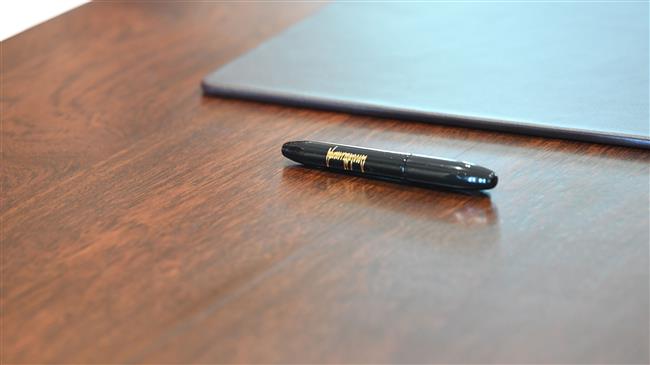 The pen used by North Korea’s leader Kim Jong-un is seen following a signing ceremony with US President Donald Trump, at the Capella Hotel on Sentosa Island, in Singapore, on June 12, 2018. (Photo by AFP)