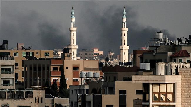 The picture taken on July 20, 2018 shows smoke plumes rising from Israeli bombardment in Gaza City. (By AFP)
