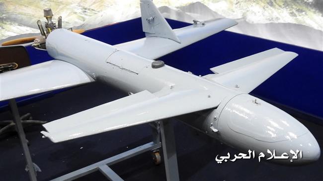 This file picture provided by the media bureau of Yemen’s Operations Command Center shows a domestically-designed and –manufactured Qasif-1 (Striker-1) combat drone.