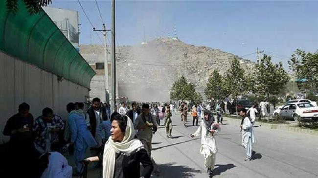 The file photo shows the aftermath of two bomb blasts at a Shia Hazara rally in the Afghan capital, Kabul, on July 23, 2016.