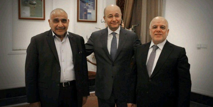 دیدار «برهم صالح» رییس جمهور عراق با «حیدر العبادی» نخست وزیر و «عادل عبدالمهدی» مأمور تشکیل کابینه