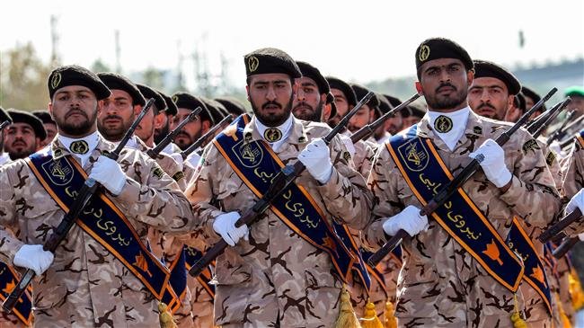 This undated photo shows IRGC forces taking part in a military parade.