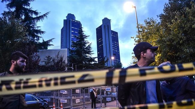 The Saudi consulate is cordoned off by Turkish police in Istanbul on October 15, 2018 during an investigation over missing Saudi journalist Jamal Khashoggi. (Photo by AFP)